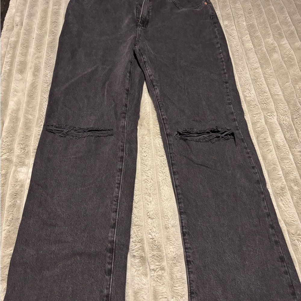Garage Black Distressed Wide Leg Jeans